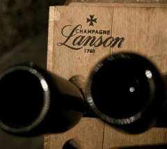 Wooden case in the Lanson cellars, marked “Champagne Lanson 1760.”